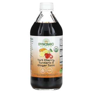 Dynamic Health, Syrlig kirsebær-, gurkemeje- og ingefær-tonic, glas, 473 ml