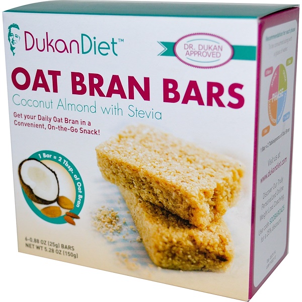 Dukan Diet, Oat Bran Bars, Coconut Almond with Stevia, 6 Bars, 0.88 oz