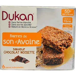 Dukan Diet, Батончики из овсяных отрубей, Вкус шоколада и фундука, 5 батончиков по 0,88 унции (25 г)