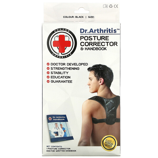 Doctor Arthritis‏, Posture Corrector & Handbook, Large, Black, 1 Corrector