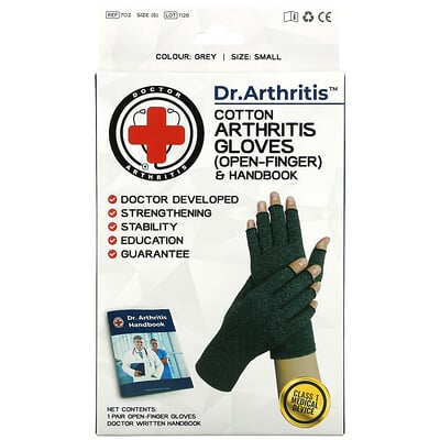 

Doctor Arthritis Cotton Open-Finger Arthritis Gloves & Handbook Small Grey 1 Pair