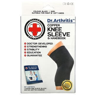 Doctor Arthritis, Copper Knee Sleeve & Handbook, Large, Black, 1 Sleeve