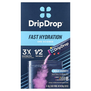 DripDrop, Μείγμα Ροφήματος Ηλεκτρολυτών, Έντονη Ποικιλία, 8 Στικ, 0,35 oz (10 g) Έκαστο