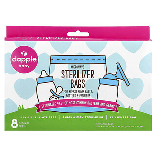 Dapple Baby, Sachets de stérilisation au micro-ondes, Pour pièces de tire-lait, biberons et sucettes, 8 sachets de stérilisation
