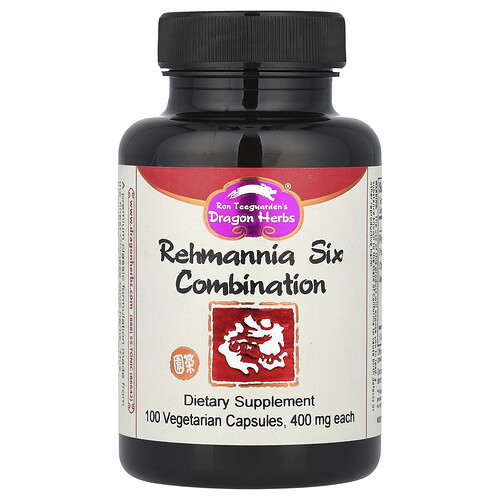 Dragon Herbs, Rehmannia Six Combination, Rehmannia-Sechs-Kombination, 100 pflanzliche Kapseln