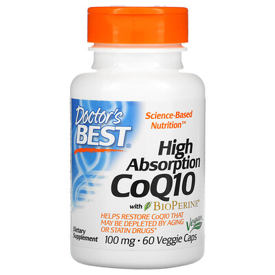 Doctor's Best коэнзим Q10 с высокой степенью всасывания, с BioPerine, 100 мг, 60 вегетарианских капсул