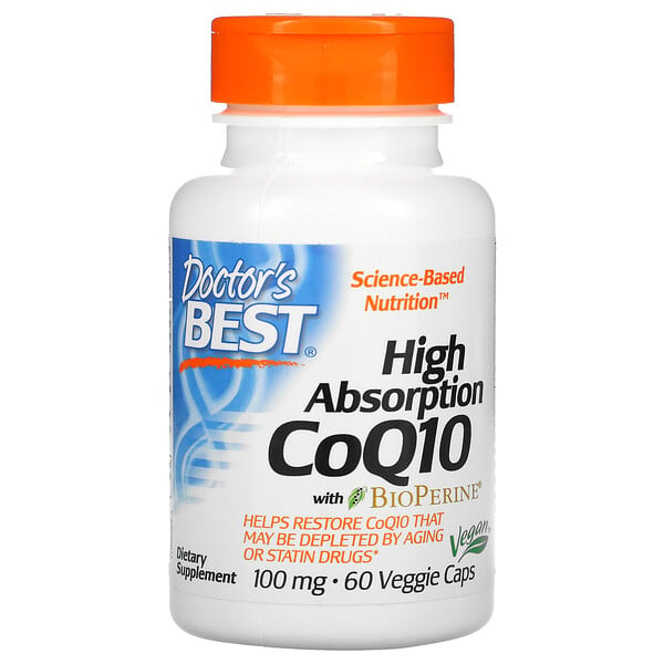 Doctor's Best, коэнзим Q10 с высокой степенью всасывания, с BioPerine, 100 мг, 60 вегетарианских капсул