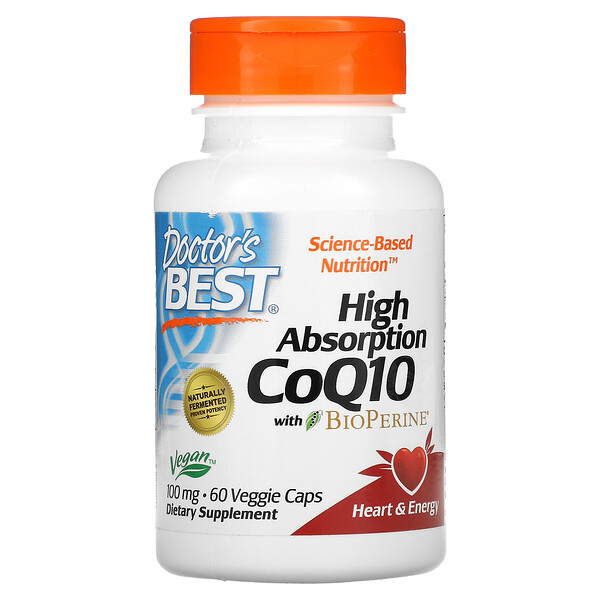 Doctor's Best, коэнзим Q10 с высокой степенью всасывания, с BioPerine, 100 мг, 60 вегетарианских капсул