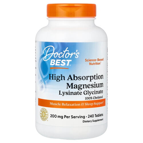 Doctor's Best ハイ吸収マグネシウム リシネートグリシネート キレート 240タブレット（1粒100mg）