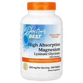 Doctor's Best, Hoch resorbierbares Magnesiumlysinat-Glycinat, chelatiert, Albion® TRAACS®, 240 Tabletten (100 mg pro Tablette)