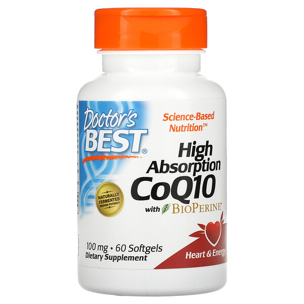 Doctor's Best, High Absorption CoQ10 with BioPerine, Hoch absorbierbares CoQ10 mit BioPerine, 100 mg, 60 Weichkapseln