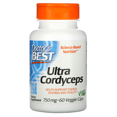 Doctor's Best ультра кордицепс, 750 мг, 60 вегетарианских капсул