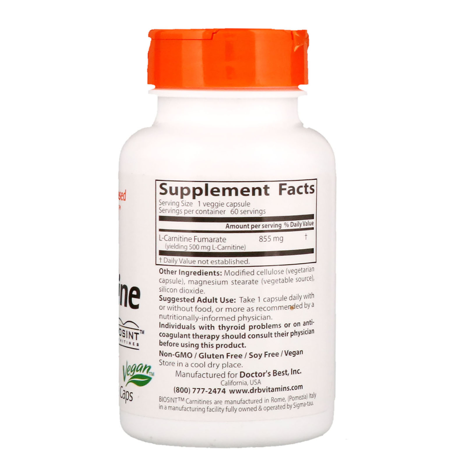 Doctor's Best, LCarnitine Fumarate with Biosint Carnitines, 855 mg, 60