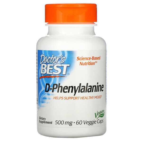 D-фенилаланин, 500 мг, 60 вегетарианских капсул