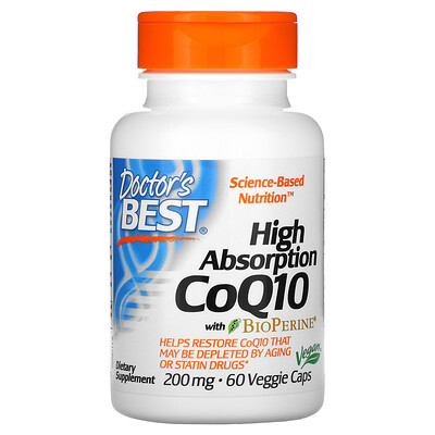 Doctor's Best Коэнзим Q10 с высокой степенью всасывания, с BioPerine, 200 мг, 60 растительных капсул