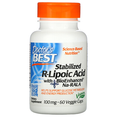Doctor's Best Стабилизированная R-липоевая кислота Best, 100 мг, 60 растительных капсул