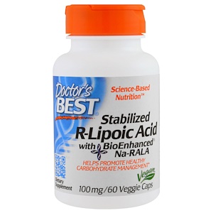 Doctor's Best, Стабилизирующая R-липоевая кислота (Best Stabilized R-Lipoic Acid), 100 мг, 60 растительных капсул