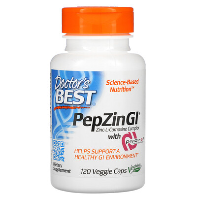 Doctor's Best PepZin GI, комплекс цинк-L-карнозина, 120 растительных капсул