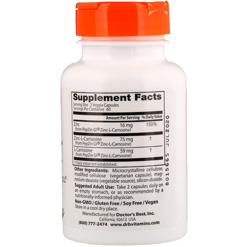 Doctor's Best, PepZin GI, ZincLCarnosine Complex, 120 Veggie Caps iHerb