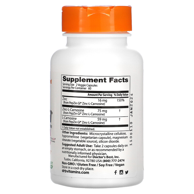Doctor's Best, PepZin GI, ZincLCarnosine Complex, 120 Veggie Caps