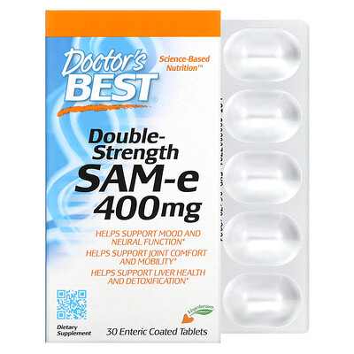 Doctor's Best SAMe (дисульфат тозилат), двойная сила, 400 мг, 30 таблеток, покрытых кишечнорастворимой оболочкой