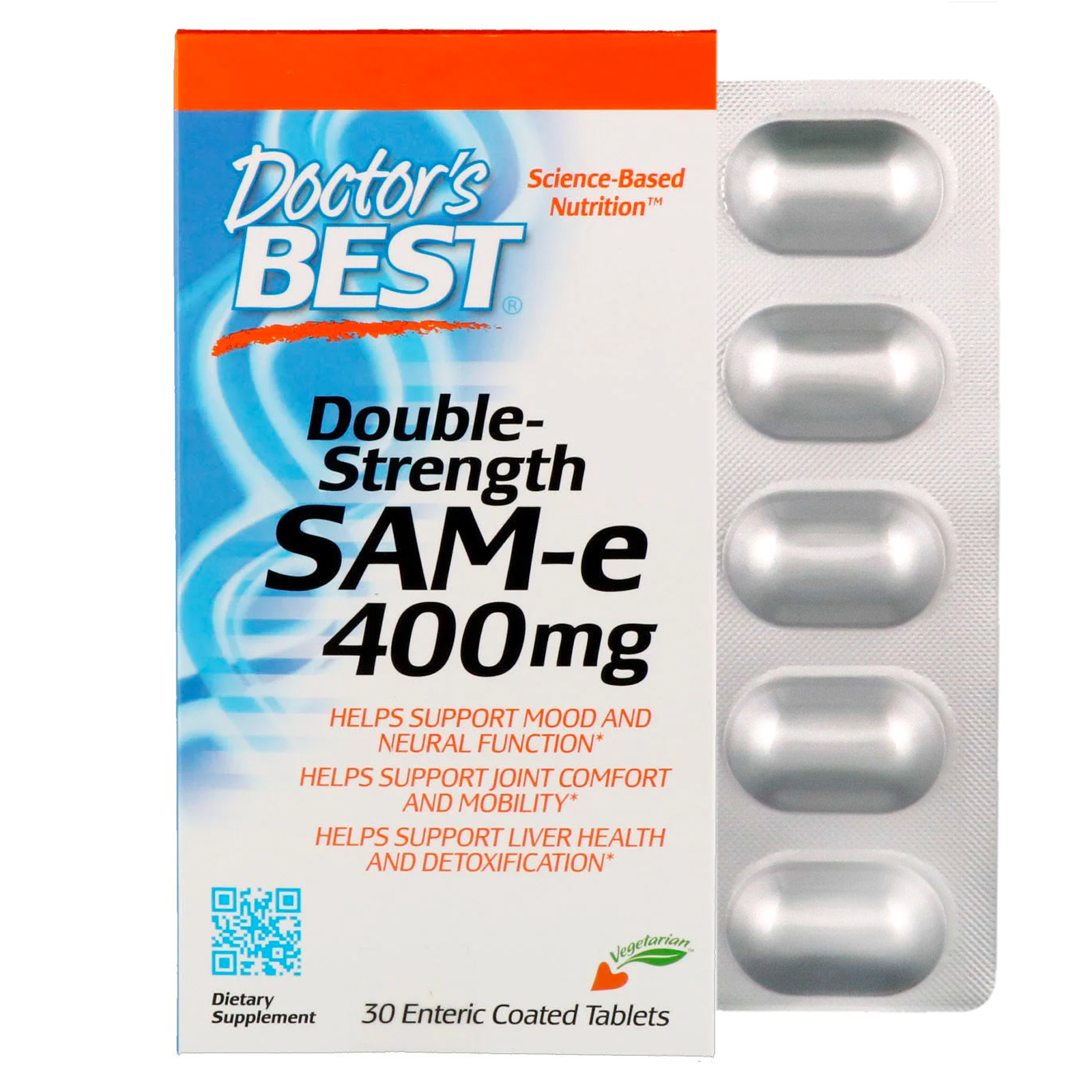 Doctor's Best, SAM-e、400 mg、2倍増強、腸溶性コーティングタブレット 30粒