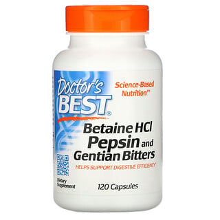 Doctor's Best, Betaine HCL Pepsin & Gentian Bitters, Betain HCl mit Pepsin und Enzianbitter, 120 Kapseln