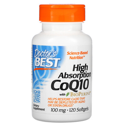 Doctor's Best Коэнзим Q10 с высокой степенью всасывания с BioPerine, 100 мг, 120 мягких таблеток