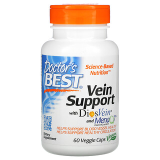 Doctor's Best, Vein Support, поддержка для вен с DiosVein и MenaQ7, 60 вегетарианских капсул