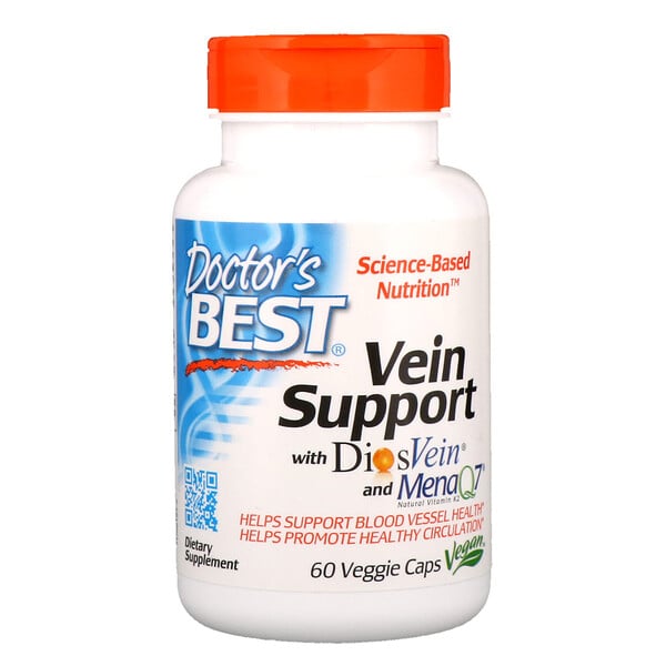 Doctor's Best, Vein Support, с DiosVein и MenaQ7, 60 вегетарианских капсул
