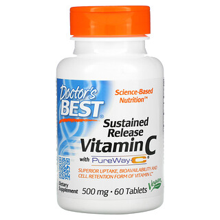 Doctor's Best, витамин С длительного высвобождения с PureWay-C, 500 мг, 60 таблеток