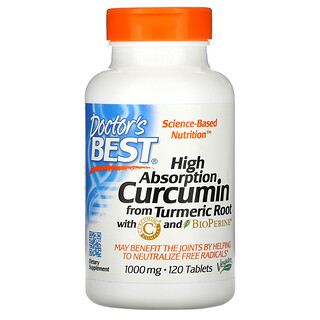 Doctor's Best, Curcumina de Alta Absorção Com Complexo C3 e BioPerine, 1.000 mg, 120 comprimidos