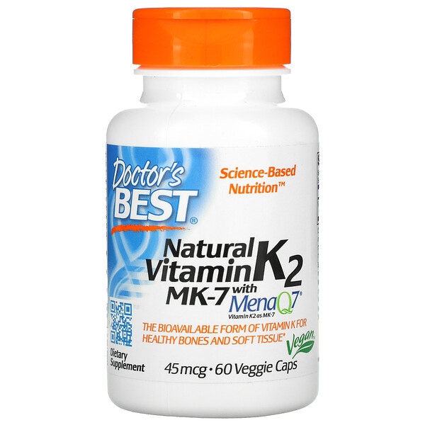 Vitamin K2 MK-7 Alami dengan MenaQ7, 45 mcg, 60 Kapsul Sayur