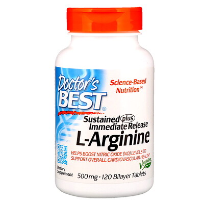 Фото - L-аргинин с длительным высвобождением и немедленным высвобождением, 500 мг, 120 таблеток с двойным слоем l глутамин 500 мг 100 таблеток