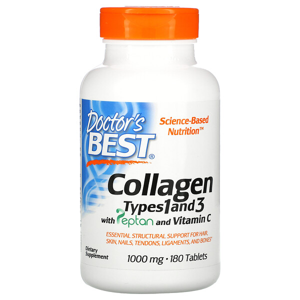 Collagen Types 1 and 3 with Peptan and Vitamin C, 1,000 mg, 180 Tablets