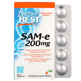 Doctor's Best, SAM-e, 200 mg, 60 tabletas revestidas entéricas