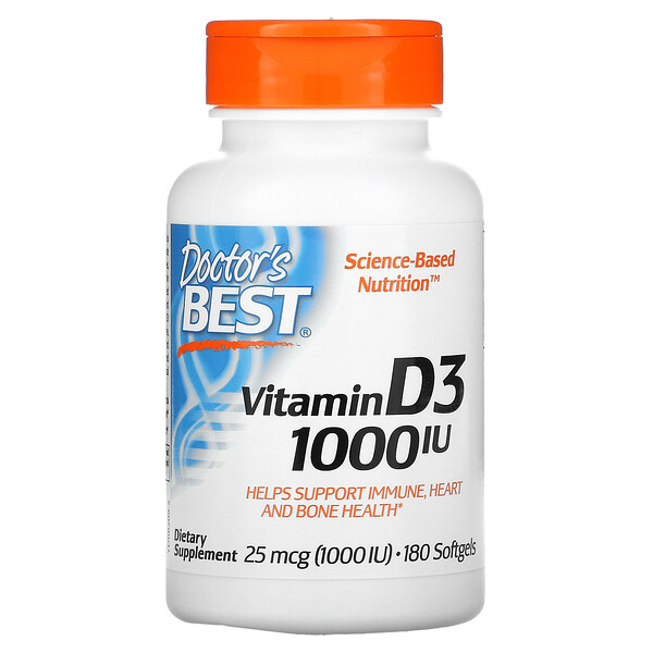 Vitamine D3, 25 µg (1000 UI), 180 capsules à enveloppe molle