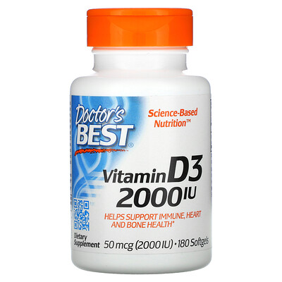 Doctor's Best Витамин D3, 2000 МЕ, 180 мягких таблеток