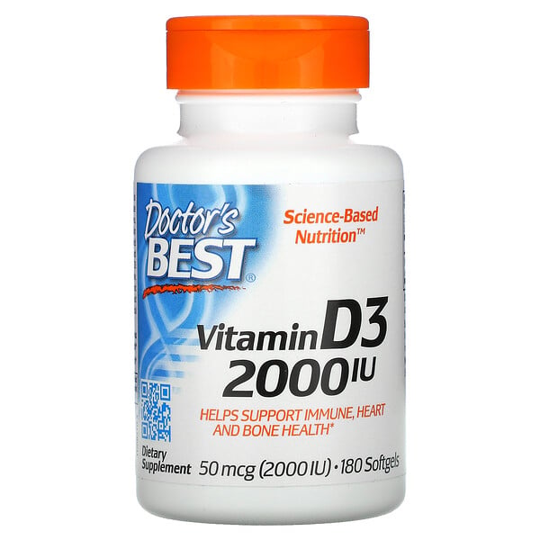 Doctor's Best, Витамин D3, 2000 МЕ, 180 мягких таблеток