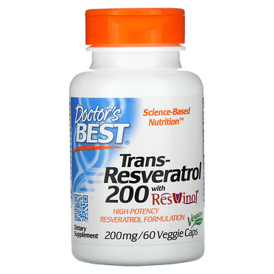 Doctor's Best транс-ресвератрол 200 с Resvinol, 200 мг, 60 вегетарианских капсул
