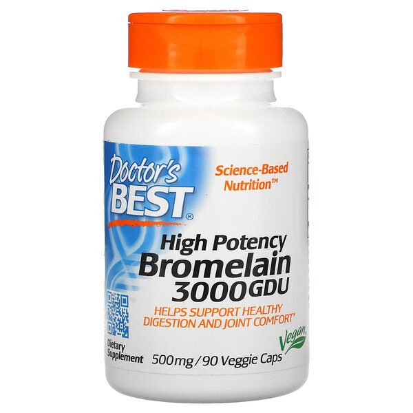 Doctor's Best‏, ברומליין בעוצמה גבוהה, 3000 GDU, במשקל 500 מ“ג, 90 כמוסות צמחיות