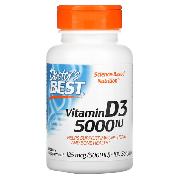 витамин D3, 125 мкг (5 000 МЕ), 180 капсул