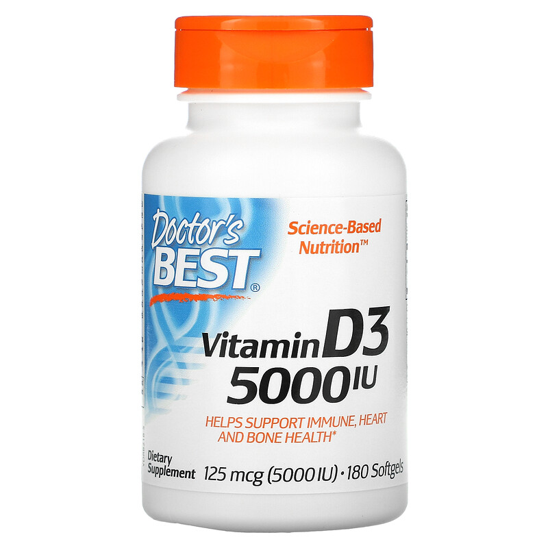 Doctor's Best, Vitamina D3, 125 mcg (5.000 UI), 180 Cápsulas Softgel