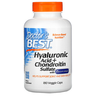 Doctor's Best, Hyaluronic Acid + Chondroitin Sulfate, Hyaluronsäure und Chondroitinsulfat, 180 pflanzliche Kapseln