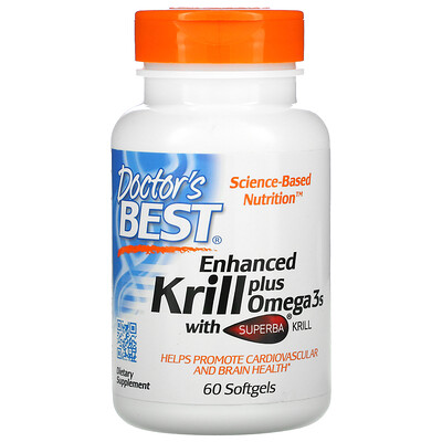 Doctor's Best Enhanced Krill Plus Omega3s with Superba Krill, 60 гелевых капсул
