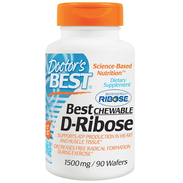 Doctor's Best, D-рибоза в виде жевательных пластинок (Best Chewable D-Ribose), 1500 мг, 90 жевательных пластинок (Discontinued Item) 