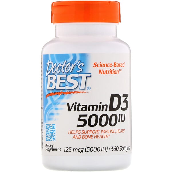 Doctor's Best, Витамин D3, 125 мг (5000 МЕ), 360 мягких таблеток