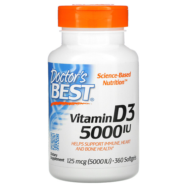 Doctor's Best, Vitamin D3, 125 mcg (5.000 IU), 360 Weichkapseln