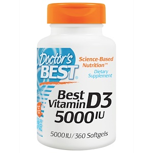 Doctor's Best, Витамин D3, 5000 МЕ, 360 мягких капсул