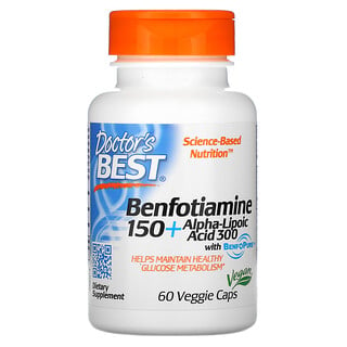 Doctor's Best, Benfotiamine 150 + Acide alpha-lipoïque 300, 60 capsules végétariennes